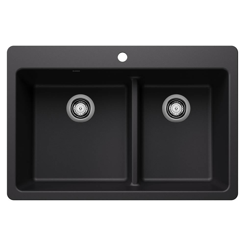 Blanco - Liven SILGRANIT 33'' 60/40 Double Bowl Dual Mount Kitchen Sink with Low Divide - Coal Black - Coal Black