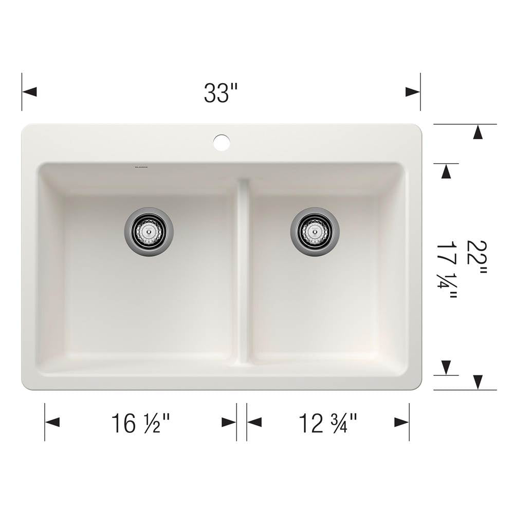 Liven SILGRANIT 33'' 60/40 Double Bowl Dual Mount Kitchen Sink with Low Divide - Coal Black