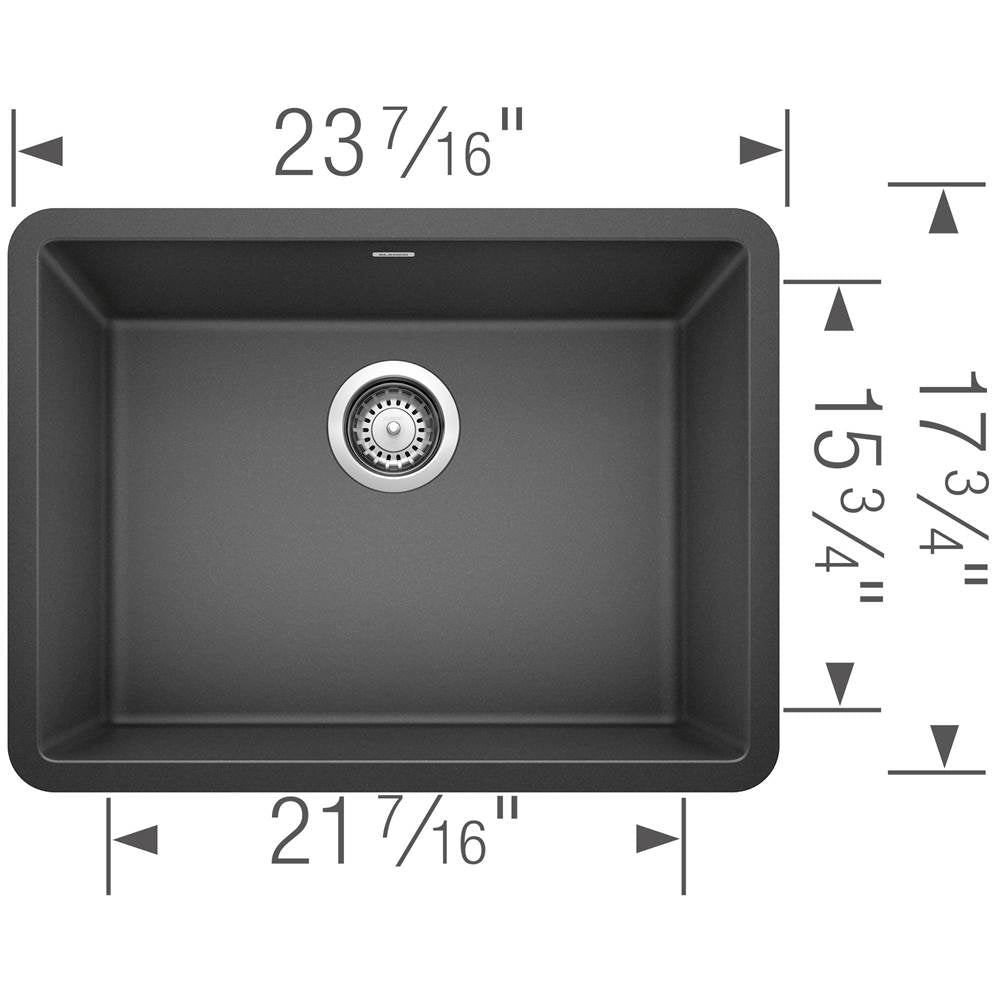 Precis SILGRANIT 24'' Single Bowl Undermount Kitchen Sink - Coal Black