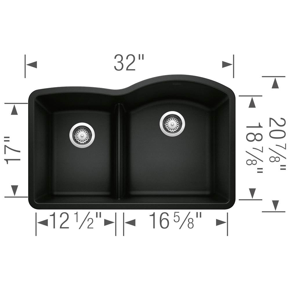Diamond SILGRANIT 32'' 40/60 Reverse Double Bowl Undermount Kitchen Sink with Low Divide - Anthracite