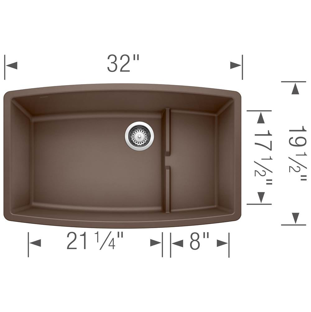 Performa Cascade SILGRANIT 32'' Single Bowl Undermount Kitchen Sink with Colander - Cafe
