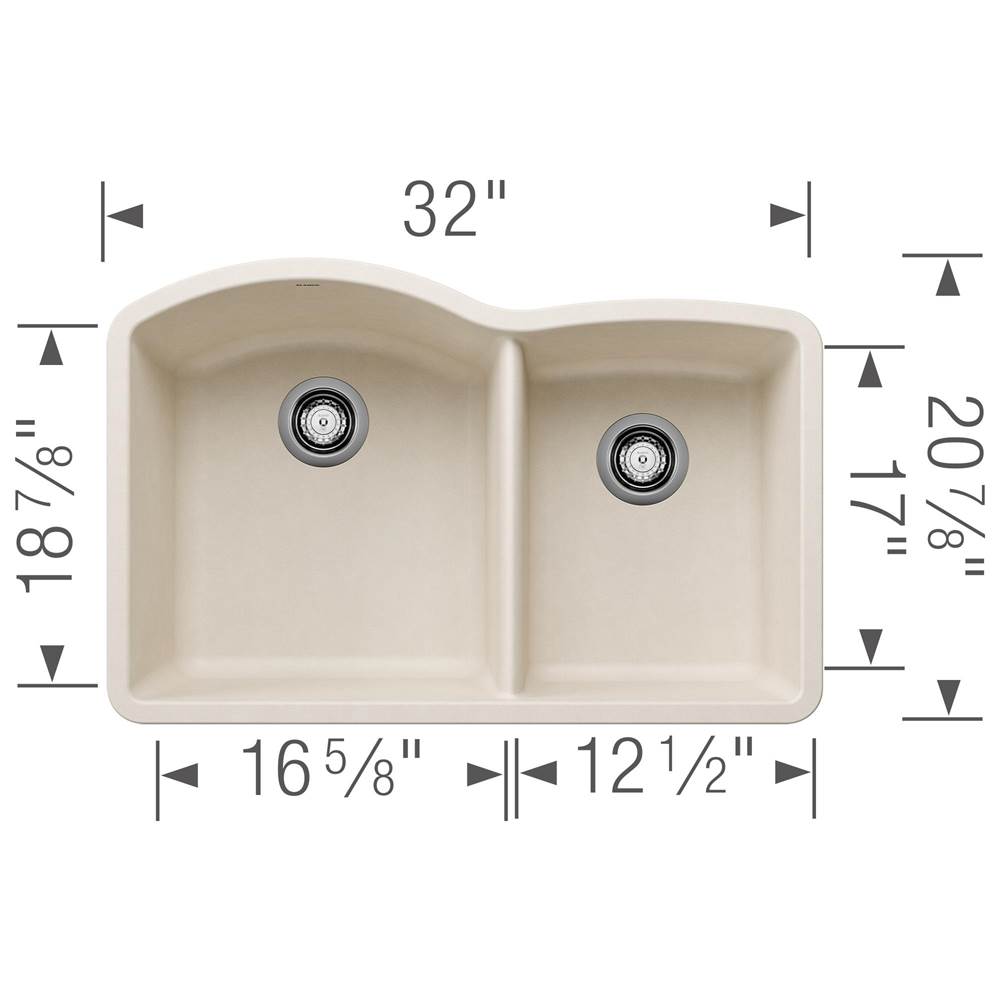 Diamond SILGRANIT 32'' 60/40 Double Bowl Undermount Kitchen Sink - Soft White