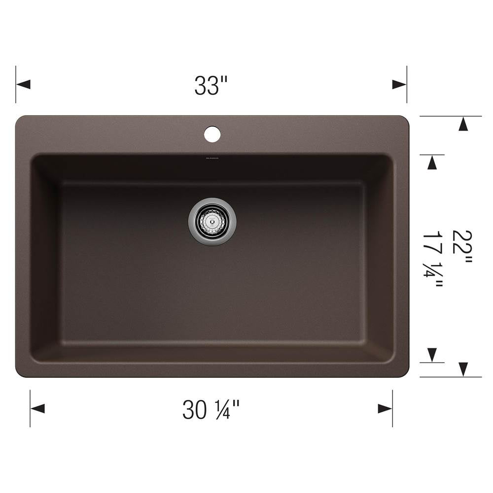 Liven SILGRANIT 33'' Super Single Dual Mount Kitchen Sink - Coal Black