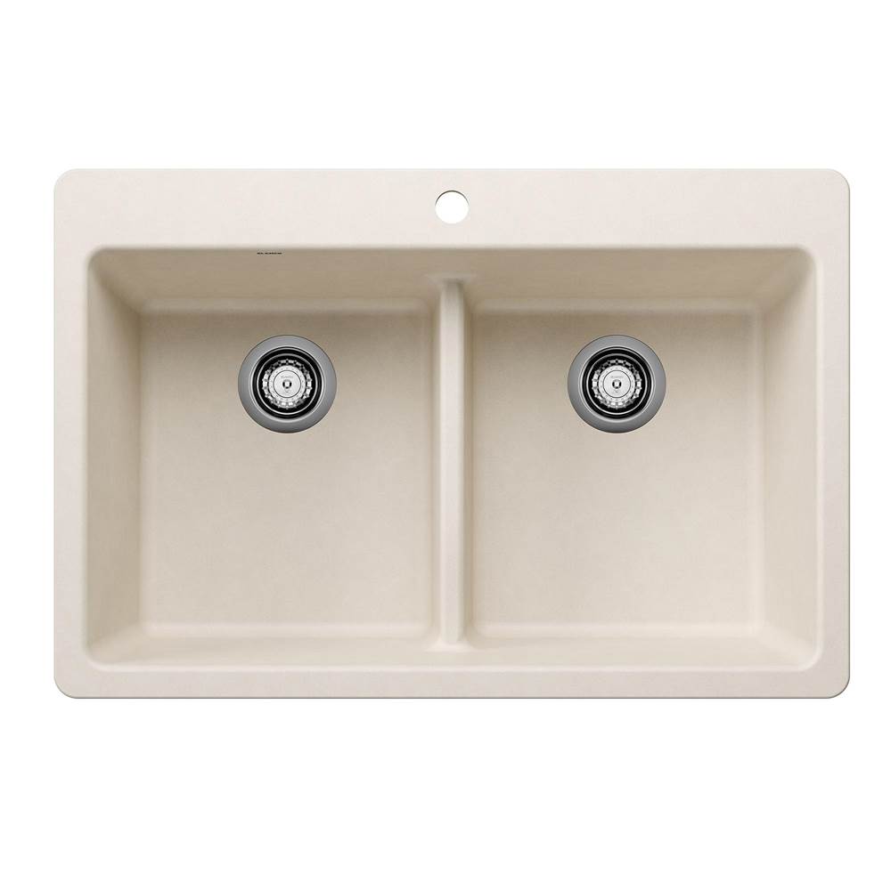 Blanco - Liven SILGRANIT 33'' 50/50 Double Bowl Dual Mount Kitchen Sink with Low Divide - Soft White - Soft White