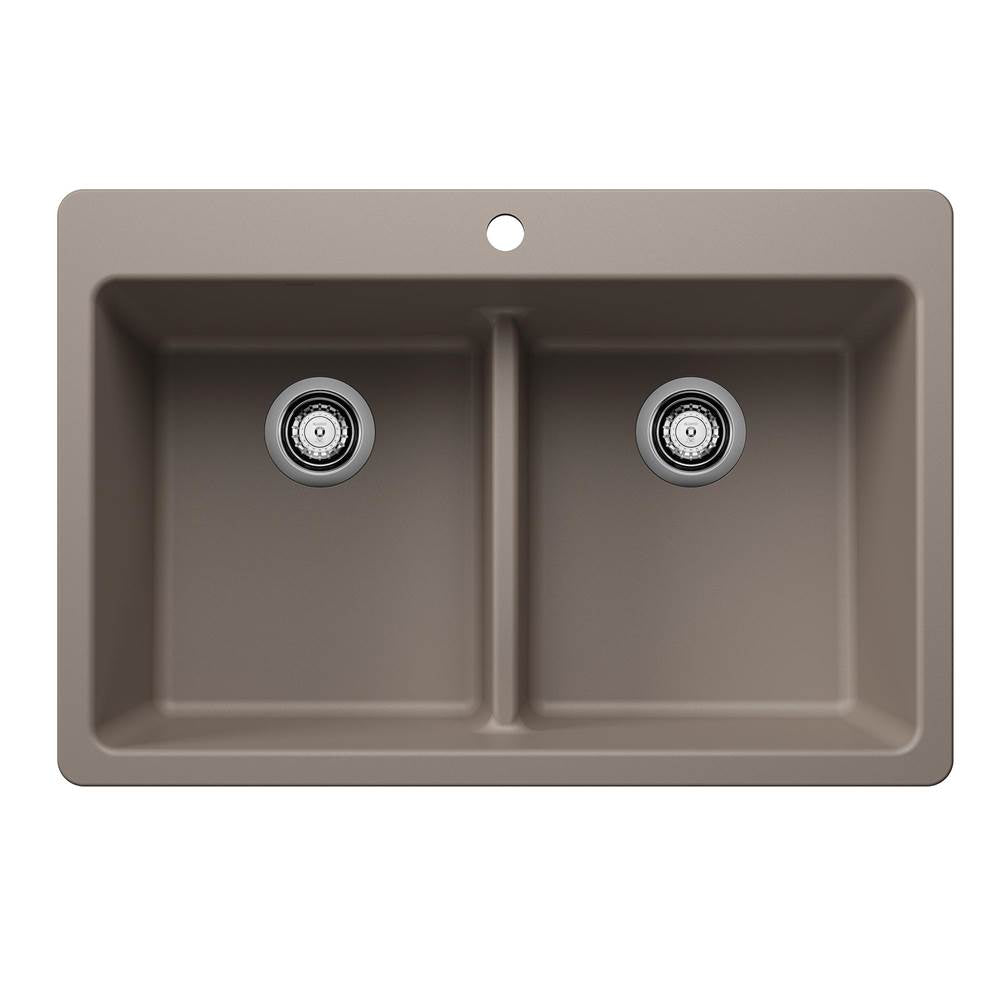 Blanco - Liven SILGRANIT 33'' 50/50 Double Bowl Dual Mount Kitchen Sink with Low Divide - Truffle - Truffle