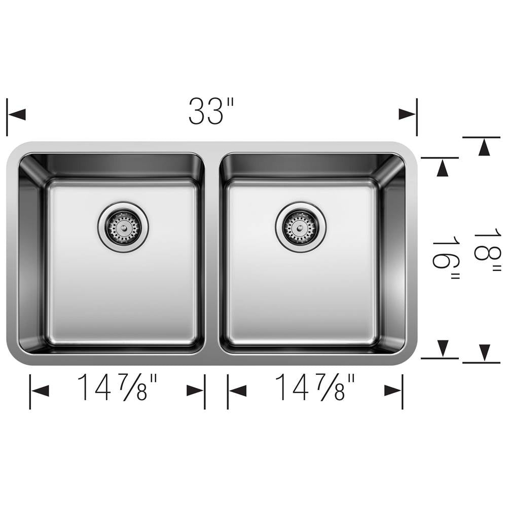 Formera 33'' 50/50 Double Bowl Undermount Stainless Steel Kitchen Sink