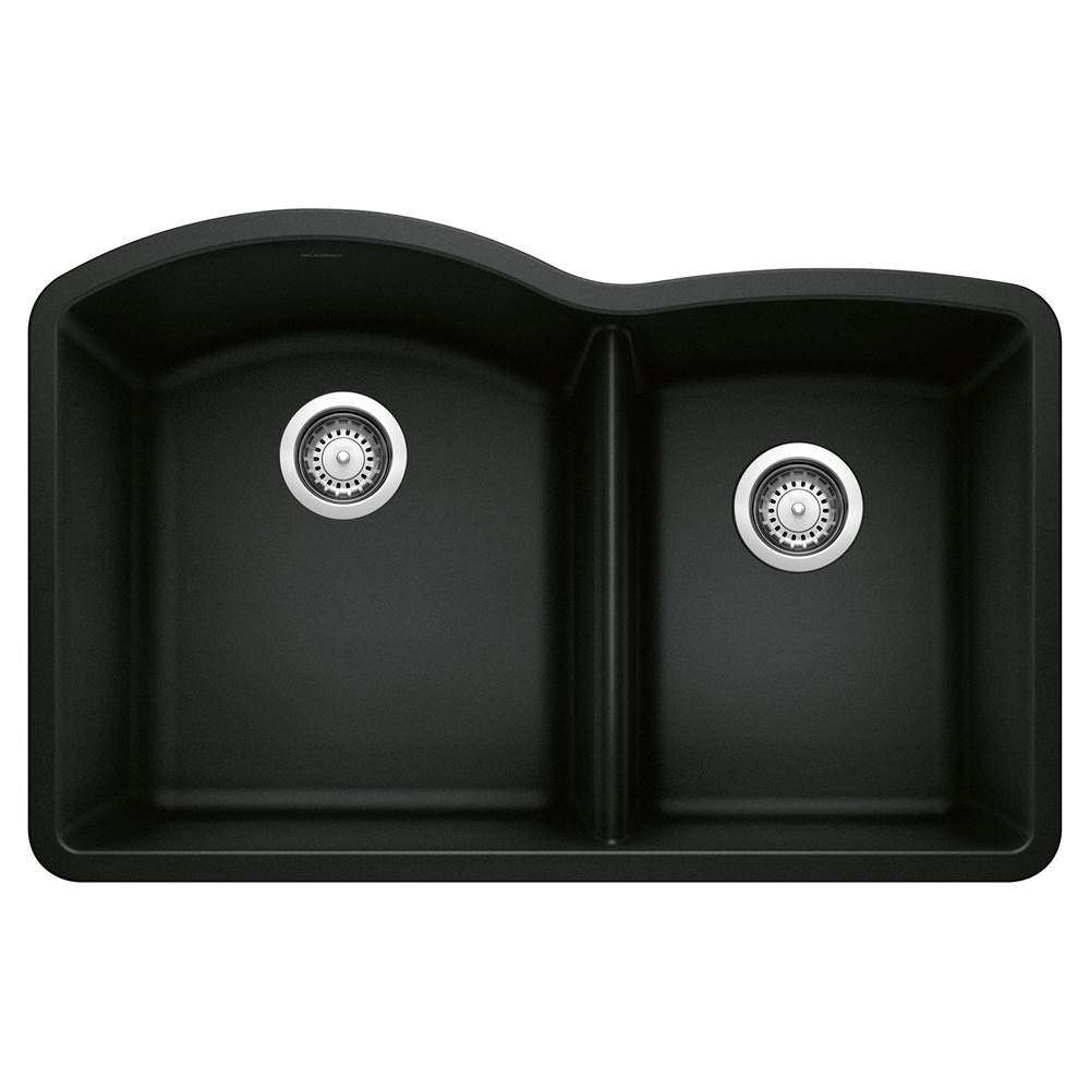 Blanco - Diamond SILGRANIT 32'' 60/40 Double Bowl Undermount Kitchen Sink - Coal Black - Coal Black