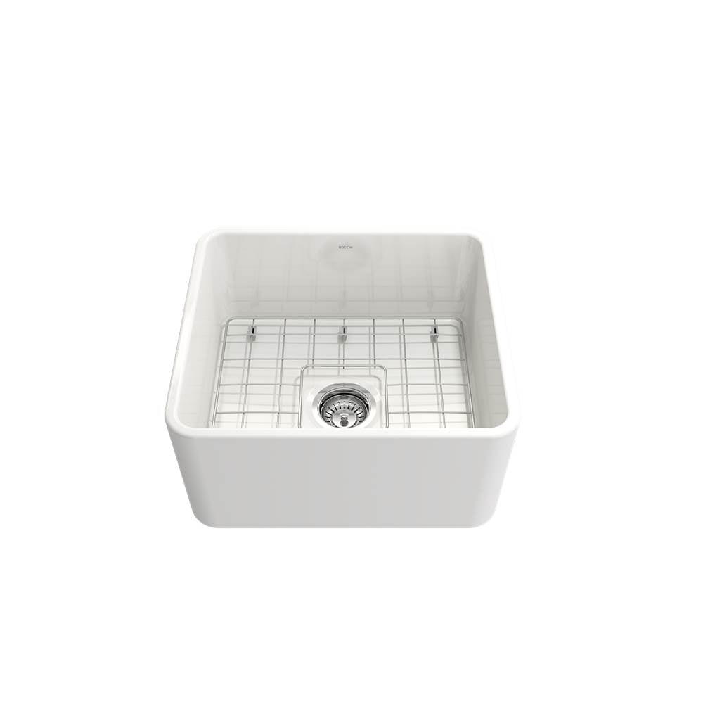 Classico Farmhouse Apron Front Fireclay 20 in. Single Bowl Kitchen Sink with Protective Bottom Grid and Strainer in White