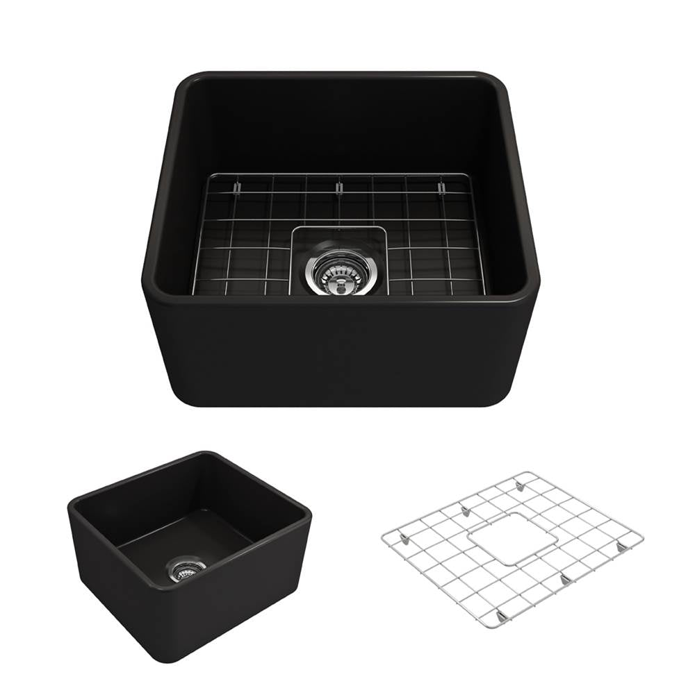 BOCCHI - Classico Farmhouse Apron Front Fireclay 20 in. Single Bowl Kitchen Sink with Protective Bottom Grid and Strainer in Matte Black - Matte Black