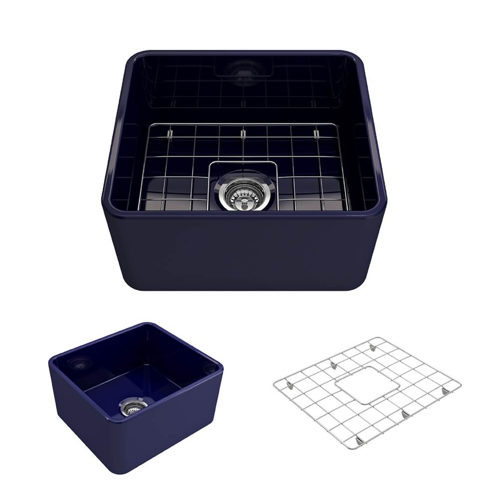 BOCCHI - Classico Farmhouse Apron Front Fireclay 20 in. Single Bowl Kitchen Sink with Protective Bottom Grid and Strainer in Sapphire Blue - Sapphire Blue