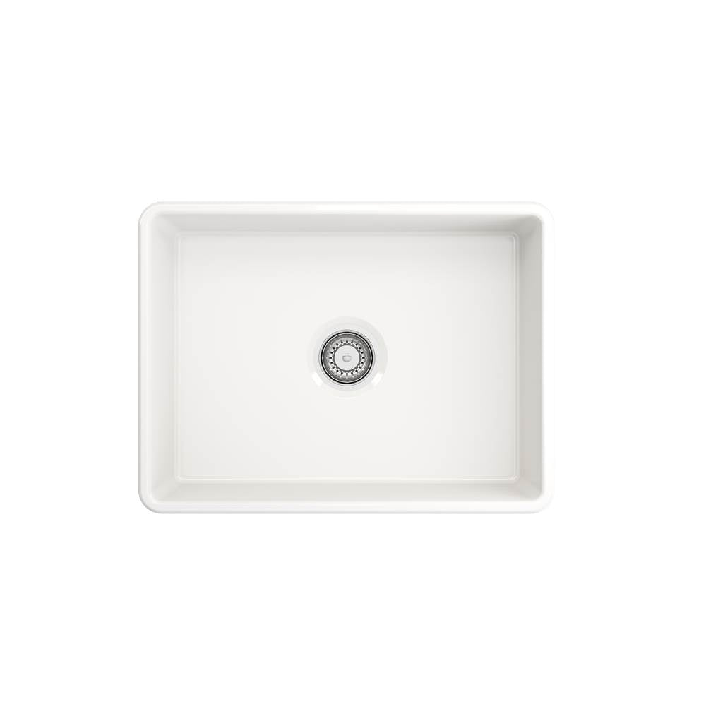 Classico Farmhouse Apron Front Fireclay 24 in. Single Bowl Kitchen Sink with Protective Bottom Grid and Strainer in White