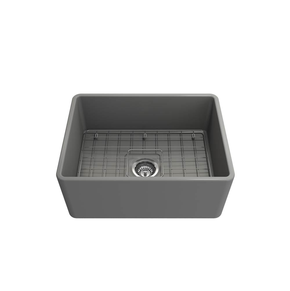 Classico Farmhouse Apron Front Fireclay 24 in. Single Bowl Kitchen Sink with Protective Bottom Grid and Strainer in White