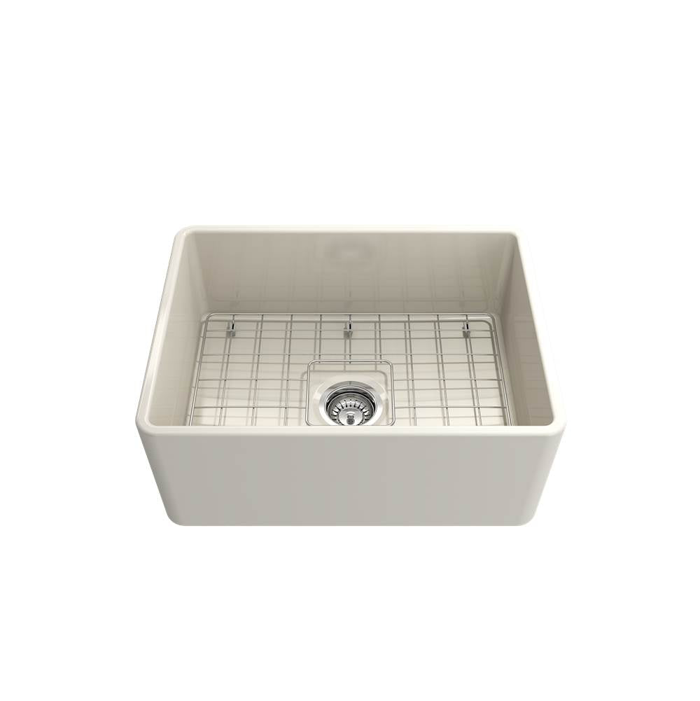Classico Farmhouse Apron Front Fireclay 24 in. Single Bowl Kitchen Sink with Protective Bottom Grid and Strainer in White