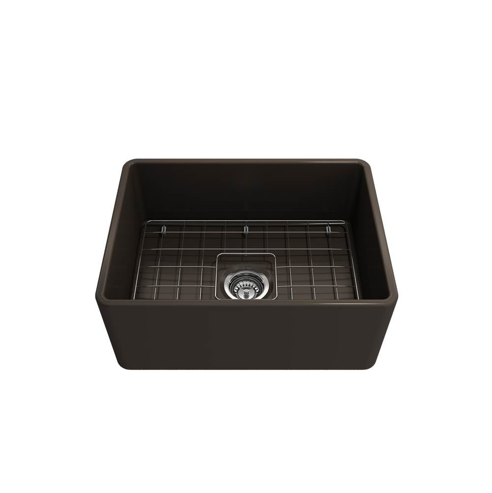 Classico Farmhouse Apron Front Fireclay 24 in. Single Bowl Kitchen Sink with Protective Bottom Grid and Strainer in White
