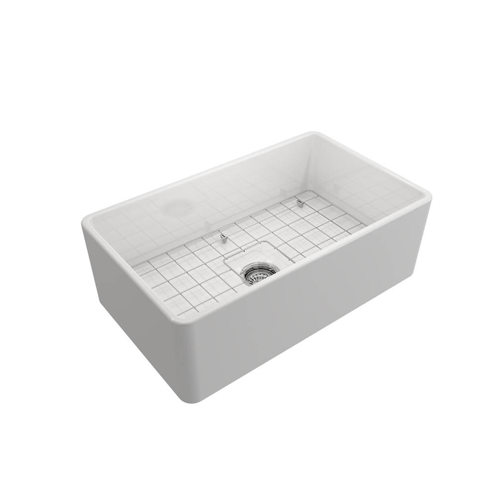 Classico Farmhouse Apron Front Fireclay 30 in. Single Bowl Kitchen Sink with Protective Bottom Grid and Strainer in White