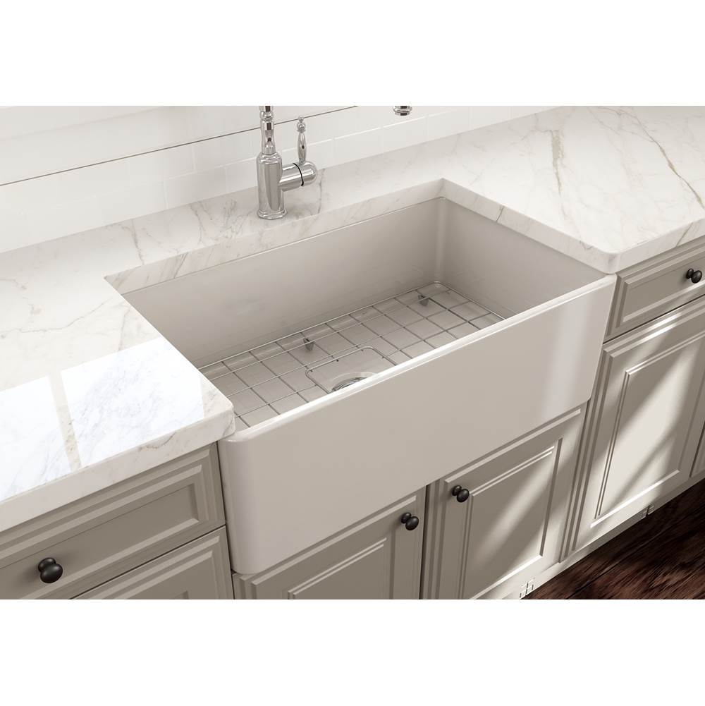 Classico Farmhouse Apron Front Fireclay 30 in. Single Bowl Kitchen Sink with Protective Bottom Grid and Strainer in White