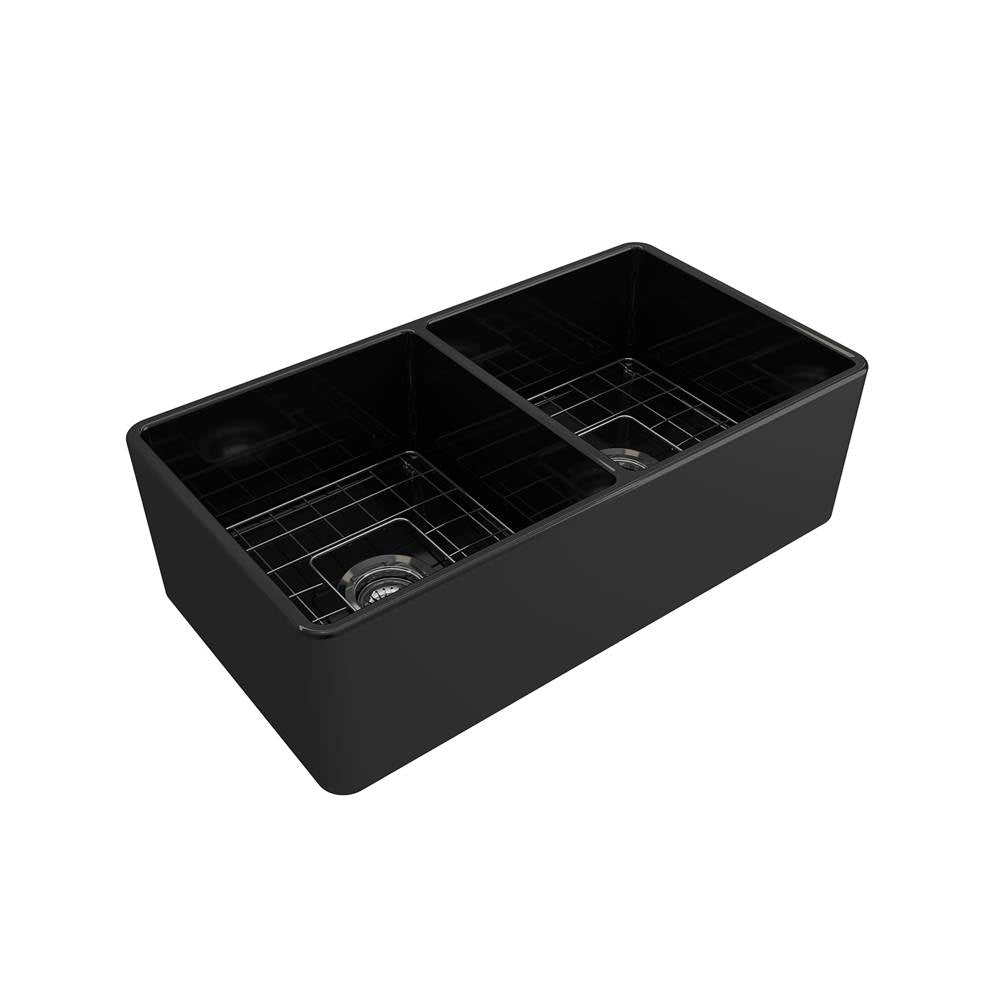 Classico Farmhouse Apron Front Fireclay 33 in. Double Bowl Kitchen Sink with Protective Bottom Grids and Strainers in White