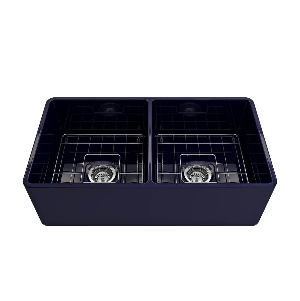 Classico Farmhouse Apron Front Fireclay 33 in. Double Bowl Kitchen Sink with Protective Bottom Grids and Strainers in White
