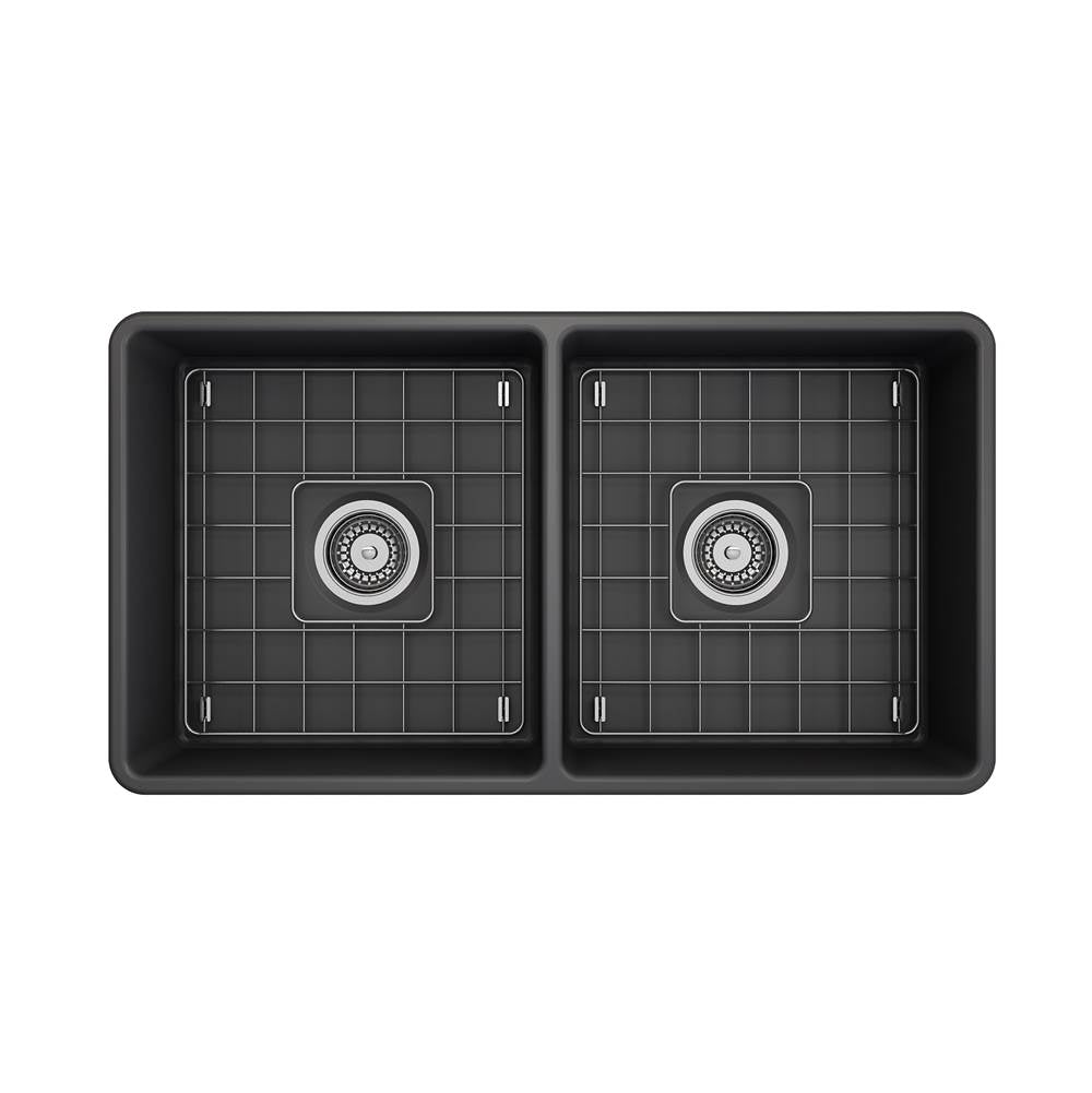 Classico Farmhouse Apron Front Fireclay 33 in. Double Bowl Kitchen Sink with Protective Bottom Grids and Strainers in White