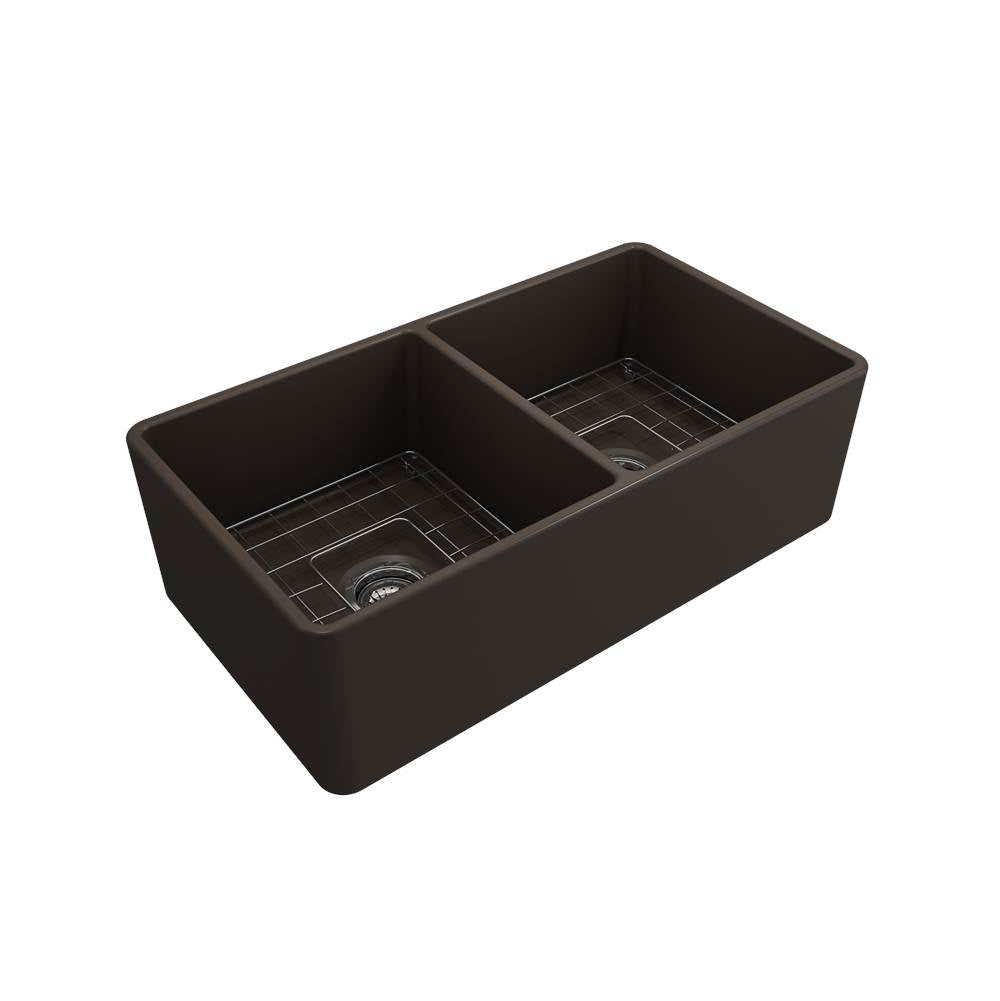 Classico Farmhouse Apron Front Fireclay 33 in. Double Bowl Kitchen Sink with Protective Bottom Grids and Strainers in White