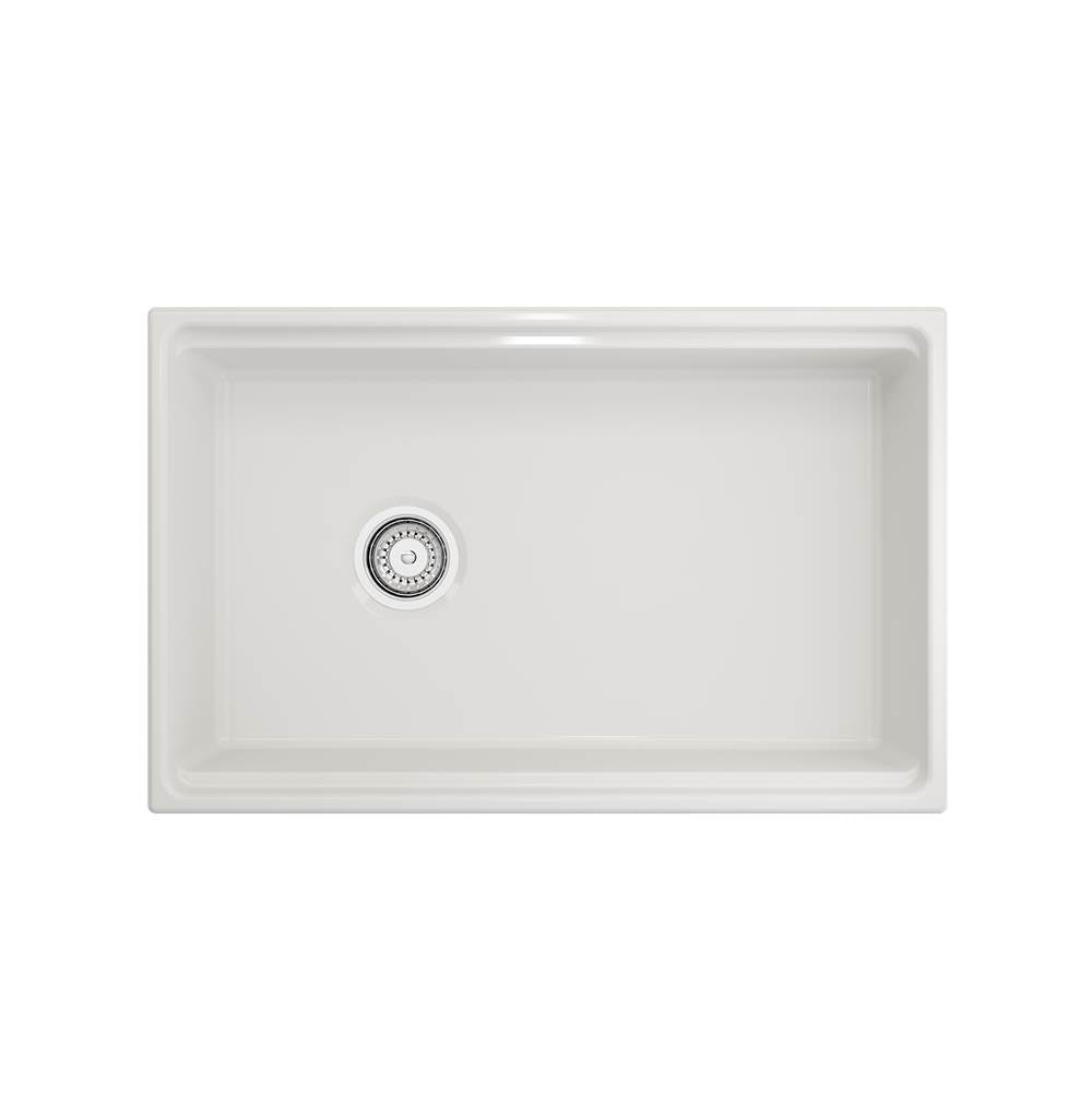 Contempo Step-Rim Apron Front Fireclay 30 in. Single Bowl Kitchen Sink with Integrated Work Station & Accessories in White
