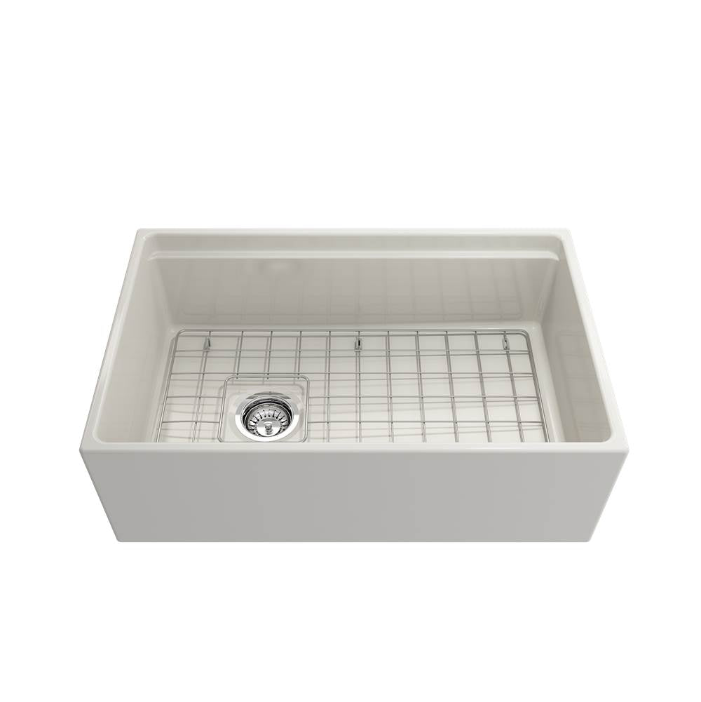 Contempo Step-Rim Apron Front Fireclay 30 in. Single Bowl Kitchen Sink with Integrated Work Station & Accessories in White