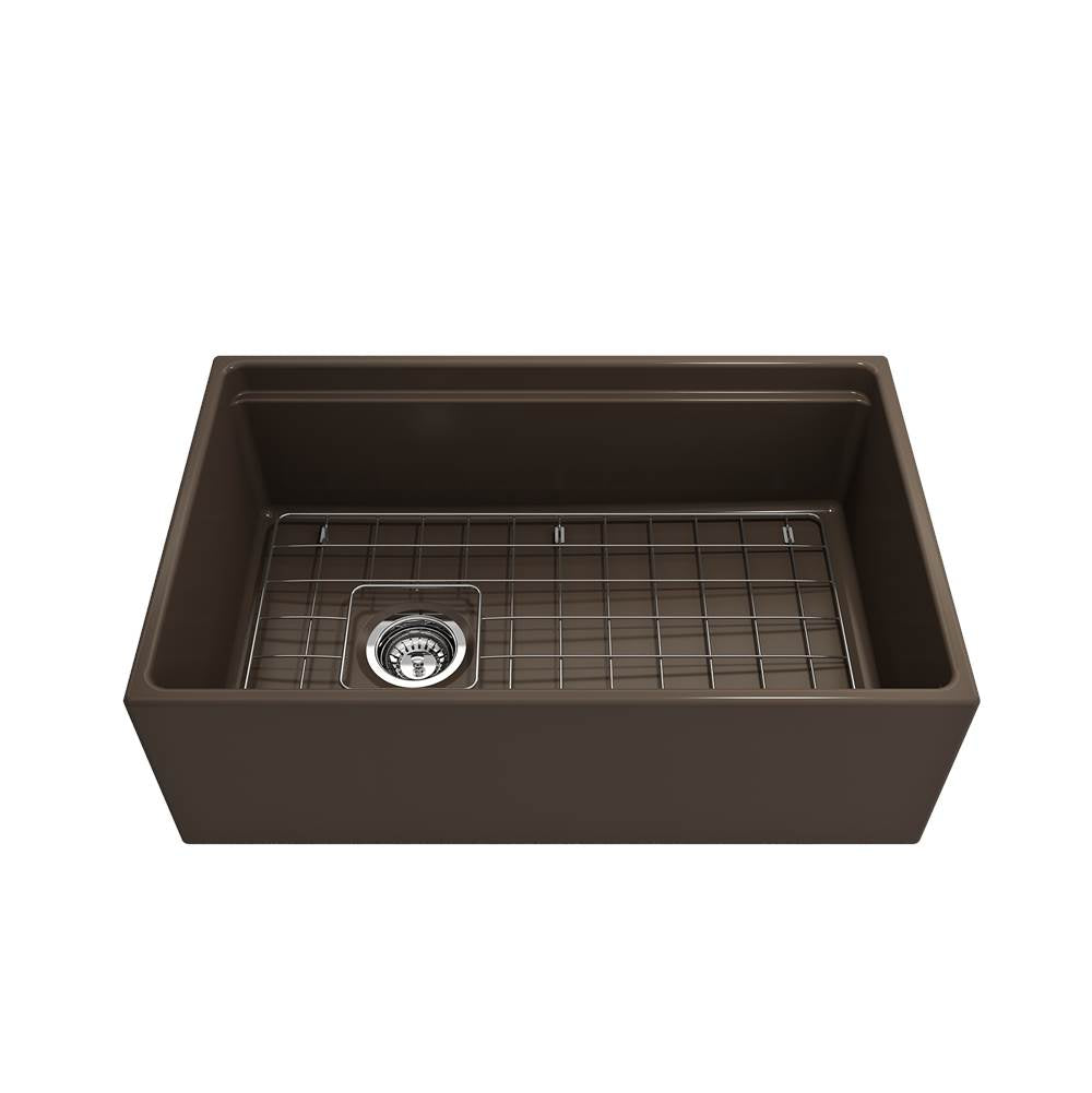 Contempo Step-Rim Apron Front Fireclay 30 in. Single Bowl Kitchen Sink with Integrated Work Station & Accessories in White