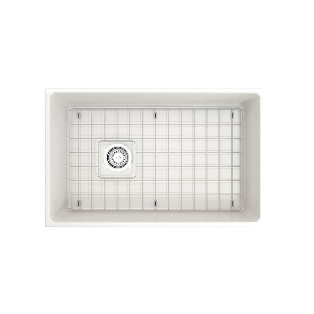 Contempo Apron Front Fireclay 30 in. Single Bowl Kitchen Sink with Protective Bottom Grid and Strainer in White