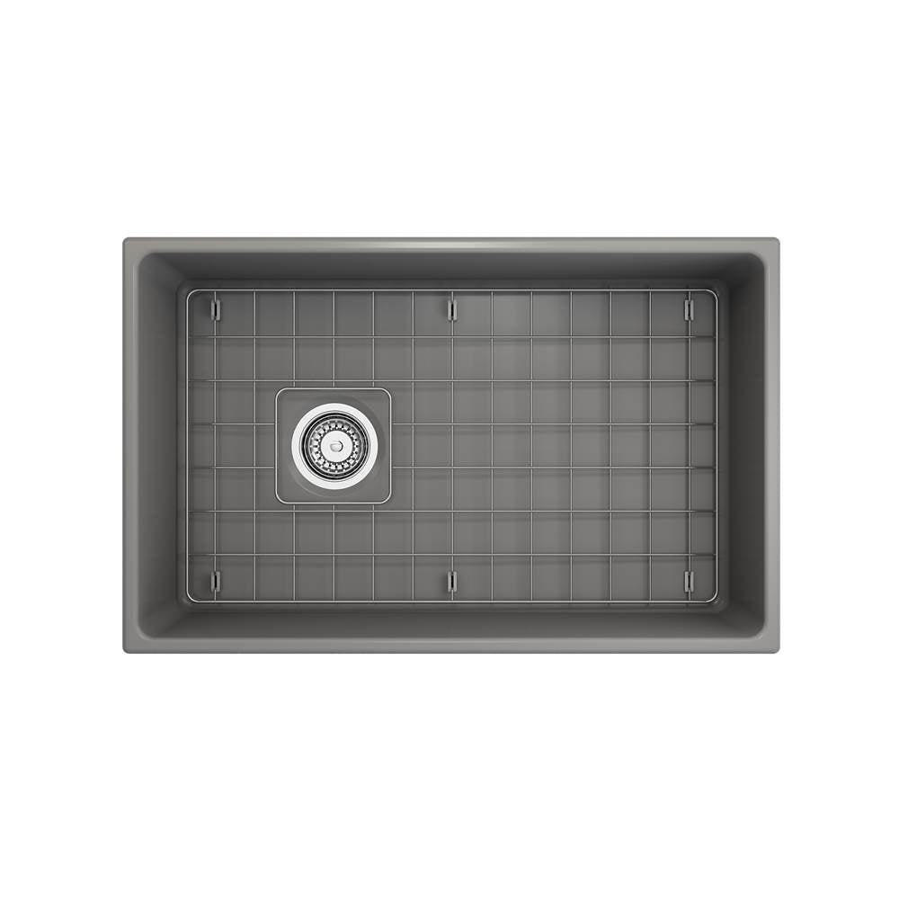 Contempo Apron Front Fireclay 30 in. Single Bowl Kitchen Sink with Protective Bottom Grid and Strainer in White