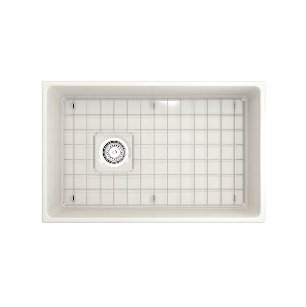 Contempo Apron Front Fireclay 30 in. Single Bowl Kitchen Sink with Protective Bottom Grid and Strainer in White