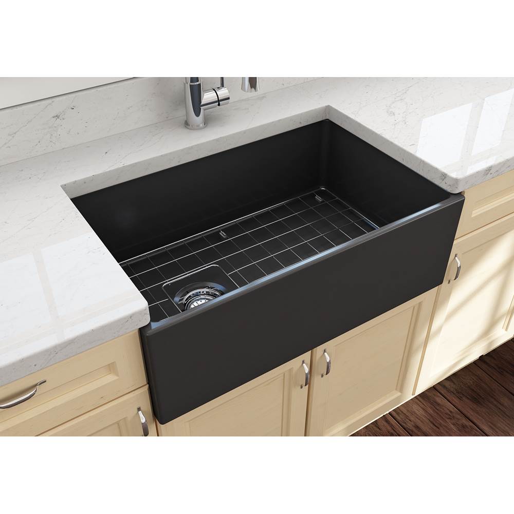 Contempo Apron Front Fireclay 30 in. Single Bowl Kitchen Sink with Protective Bottom Grid and Strainer in White