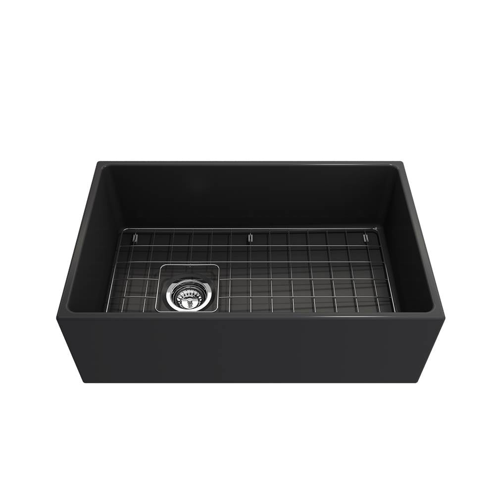 Contempo Apron Front Fireclay 30 in. Single Bowl Kitchen Sink with Protective Bottom Grid and Strainer in White