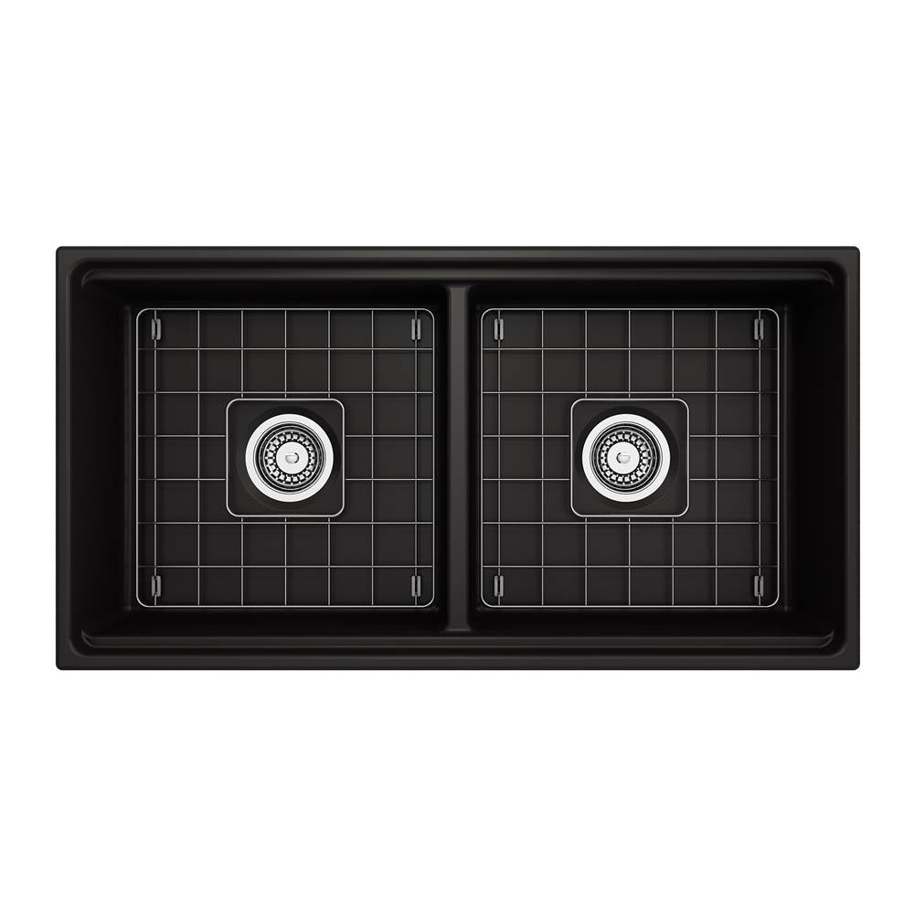 Contempo Step-Rim Apron Front Fireclay 36 in. Double Bowl Kitchen Sink with Integrated Work Station & Accessories in White