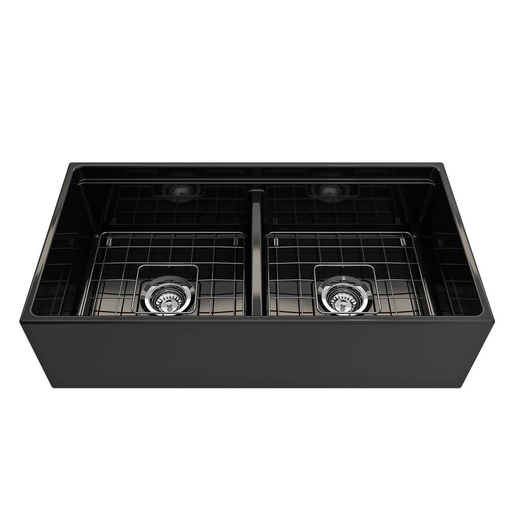 Contempo Step-Rim Apron Front Fireclay 36 in. Double Bowl Kitchen Sink with Integrated Work Station & Accessories in White