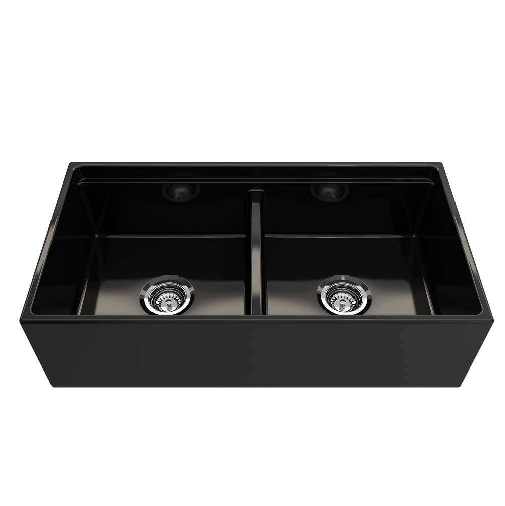 Contempo Step-Rim Apron Front Fireclay 36 in. Double Bowl Kitchen Sink with Integrated Work Station & Accessories in White
