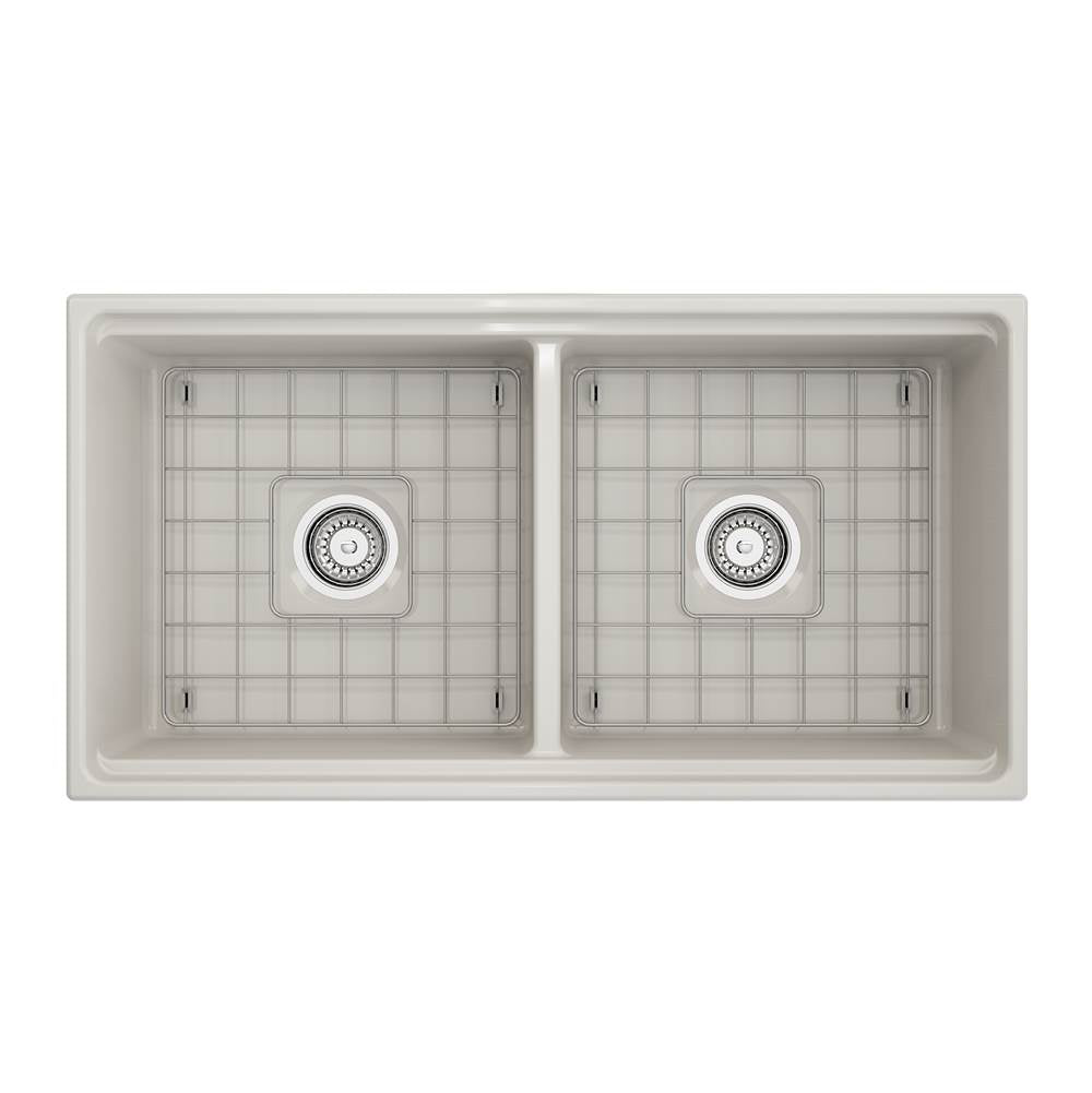 Contempo Step-Rim Apron Front Fireclay 36 in. Double Bowl Kitchen Sink with Integrated Work Station & Accessories in White