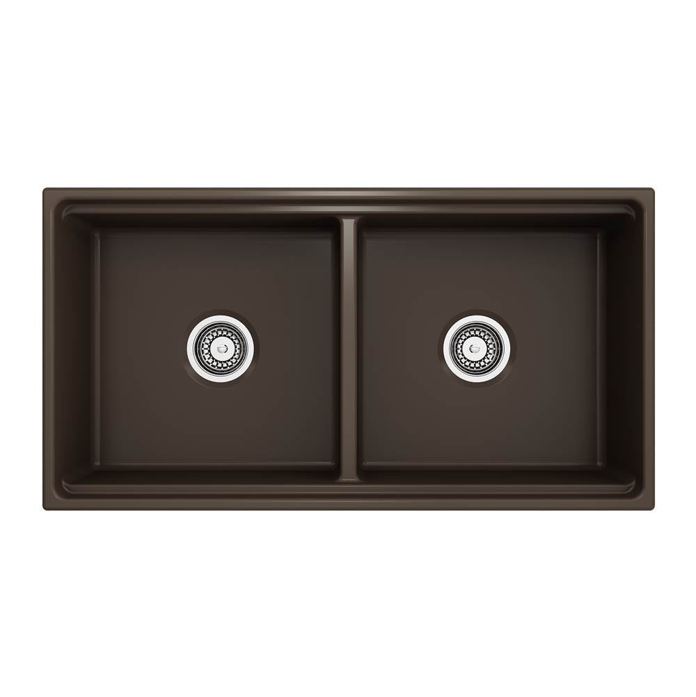 Contempo Step-Rim Apron Front Fireclay 36 in. Double Bowl Kitchen Sink with Integrated Work Station & Accessories in White