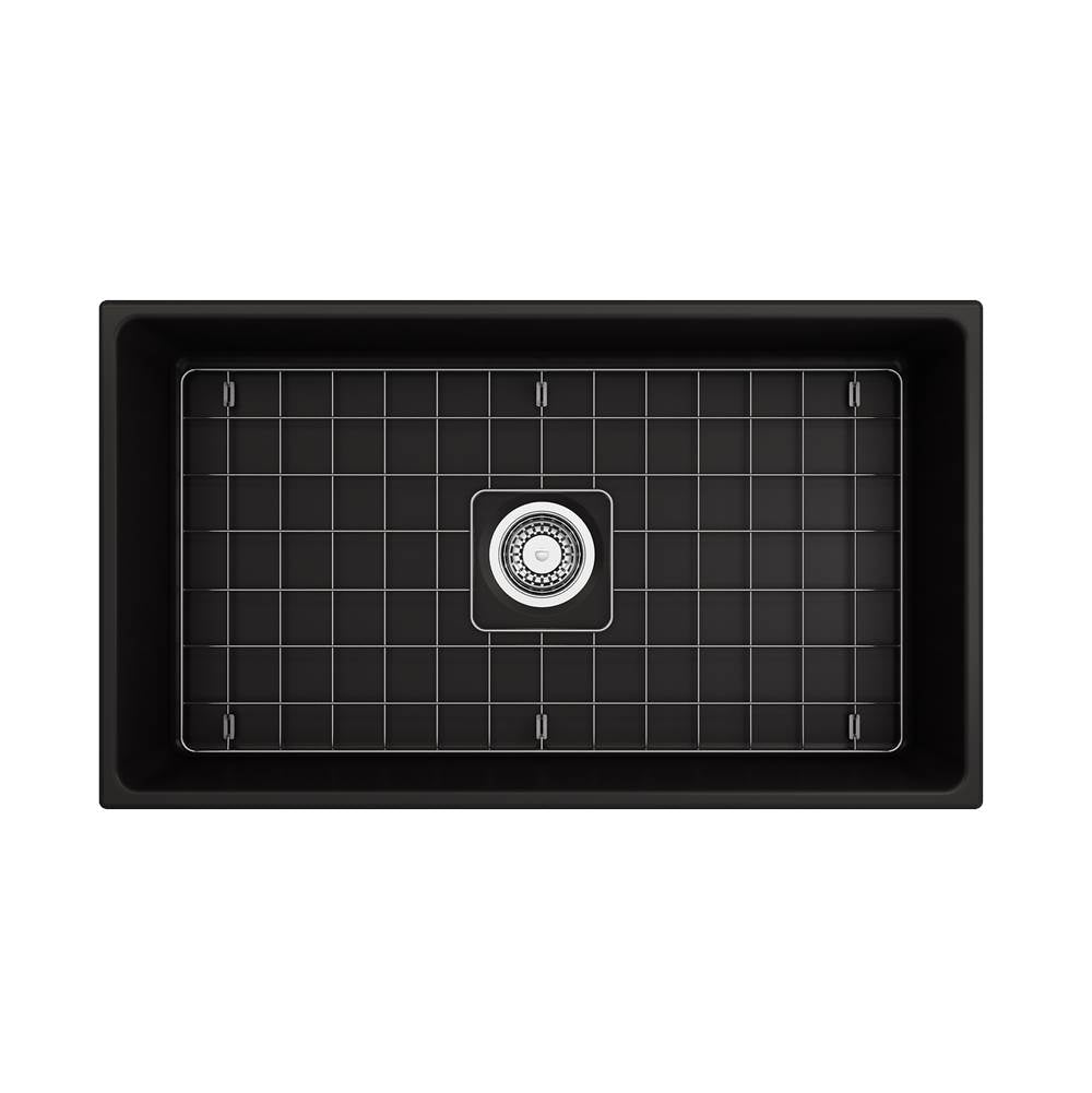 Contempo Apron Front Fireclay 33 in. Single Bowl Kitchen Sink with Protective Bottom Grid and Strainer in White