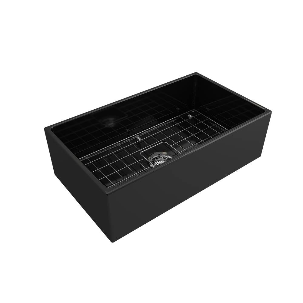 Contempo Apron Front Fireclay 33 in. Single Bowl Kitchen Sink with Protective Bottom Grid and Strainer in White