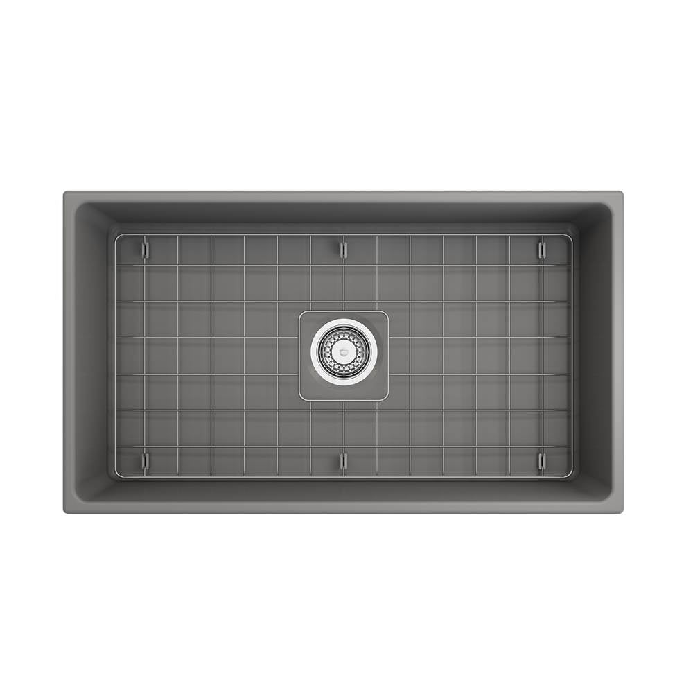 Contempo Apron Front Fireclay 33 in. Single Bowl Kitchen Sink with Protective Bottom Grid and Strainer in White