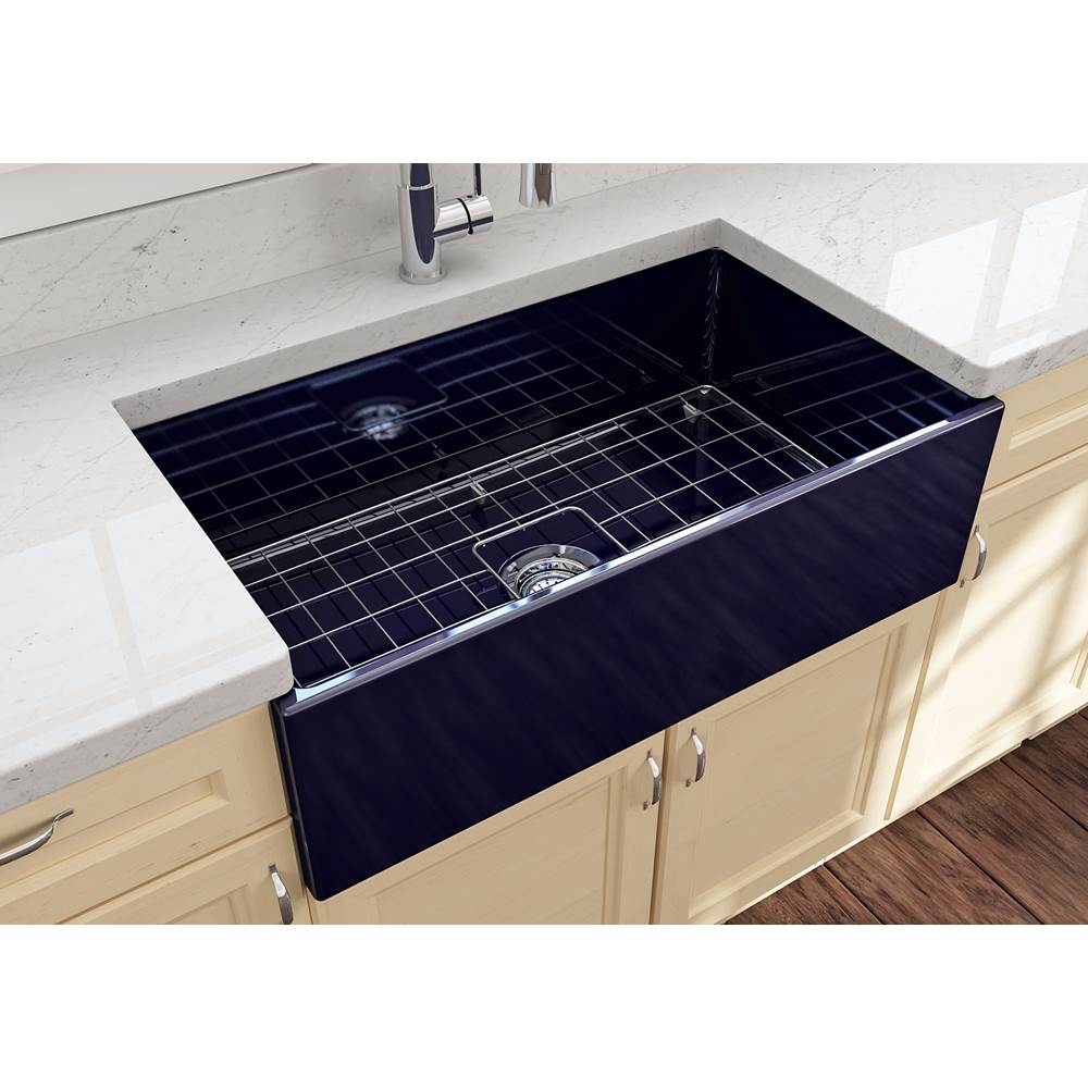 Contempo Apron Front Fireclay 33 in. Single Bowl Kitchen Sink with Protective Bottom Grid and Strainer in White