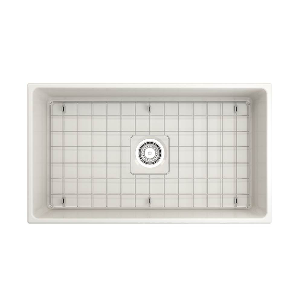 Contempo Apron Front Fireclay 33 in. Single Bowl Kitchen Sink with Protective Bottom Grid and Strainer in White