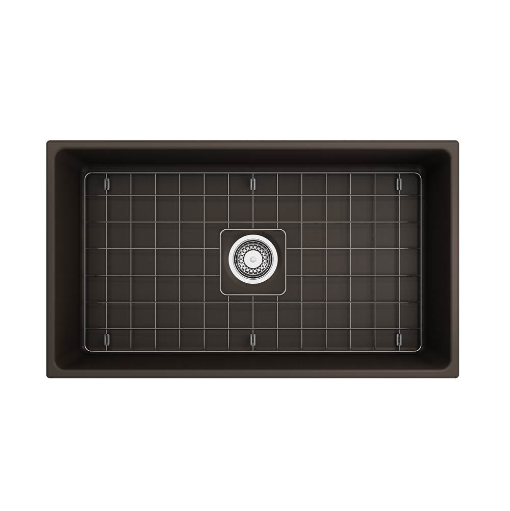 Contempo Apron Front Fireclay 33 in. Single Bowl Kitchen Sink with Protective Bottom Grid and Strainer in White