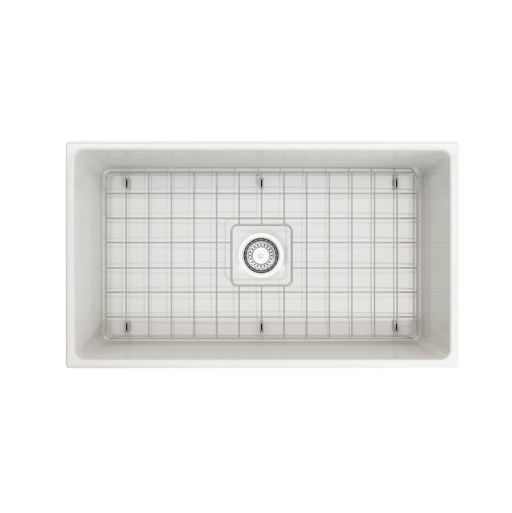 Vigneto Apron Front Fireclay 33 in. Single Bowl Kitchen Sink with Protective Bottom Grid and Strainer in White