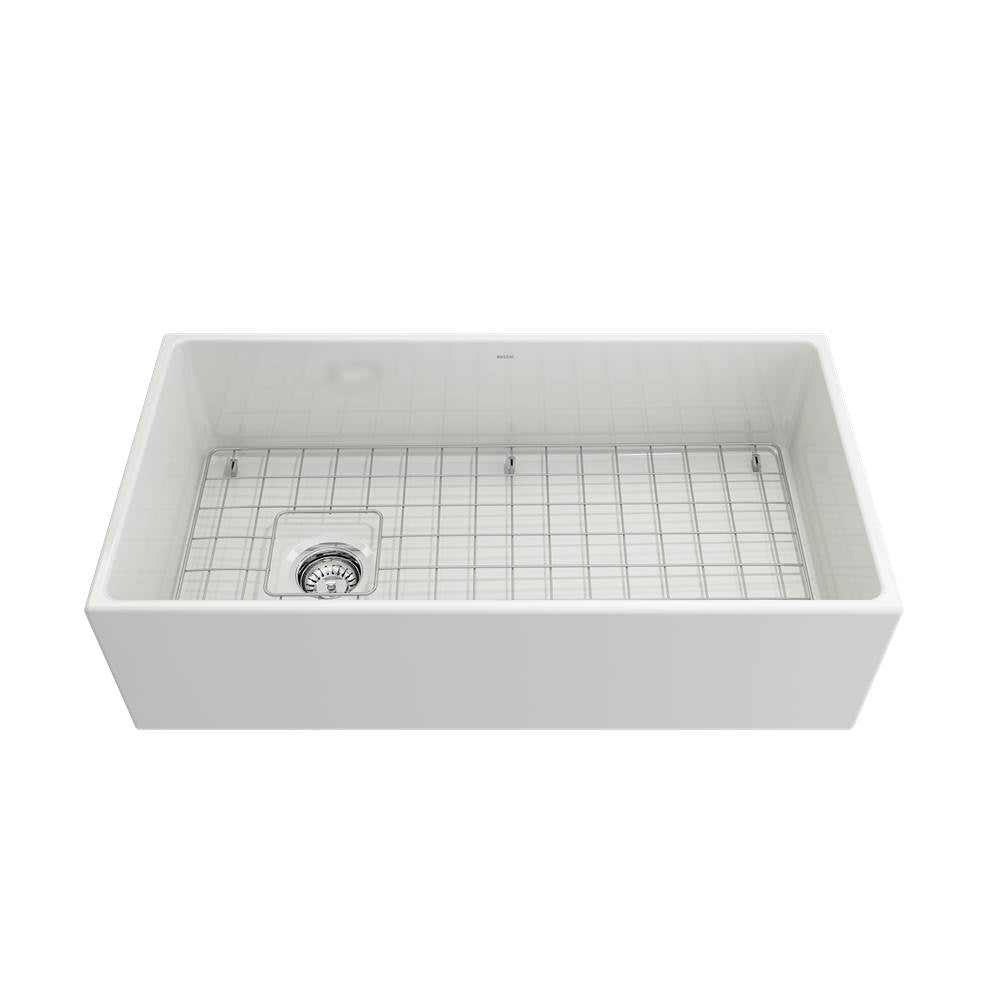 Contempo Apron Front Fireclay 36 in. Single Bowl Kitchen Sink with Protective Bottom Grid and Strainer in White
