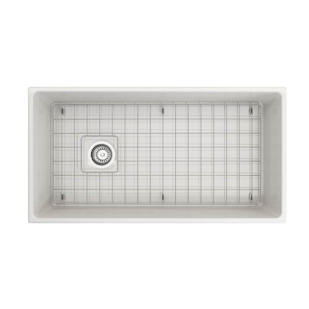 Contempo Apron Front Fireclay 36 in. Single Bowl Kitchen Sink with Protective Bottom Grid and Strainer in White