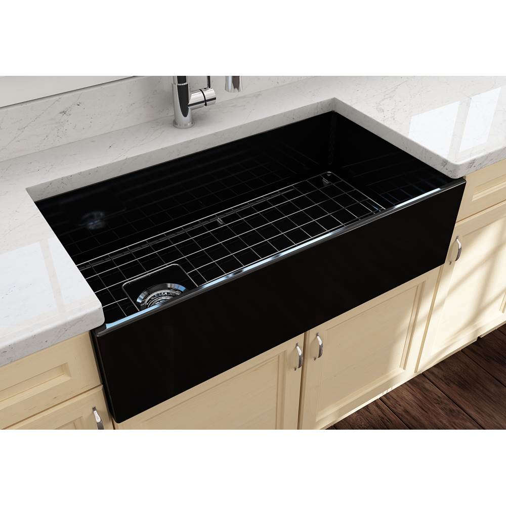 Contempo Apron Front Fireclay 36 in. Single Bowl Kitchen Sink with Protective Bottom Grid and Strainer in White