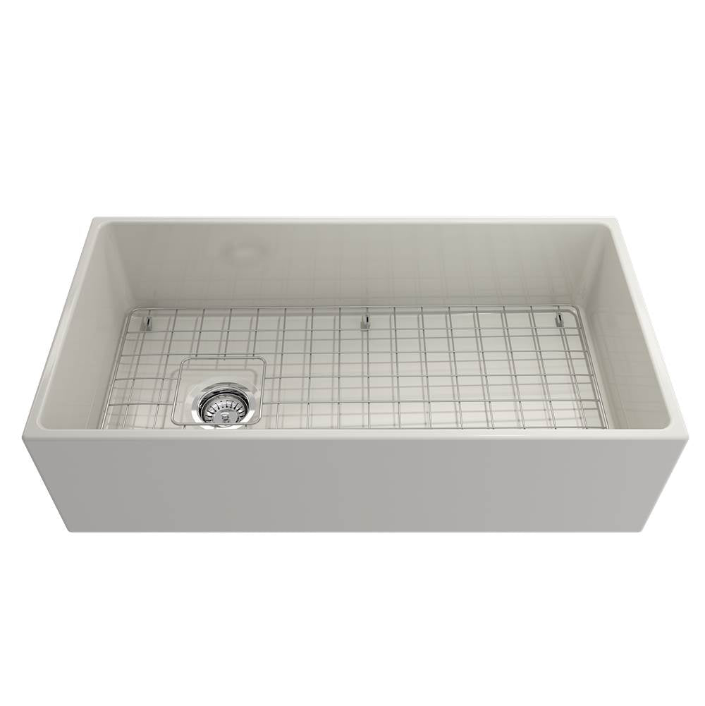 Contempo Apron Front Fireclay 36 in. Single Bowl Kitchen Sink with Protective Bottom Grid and Strainer in White