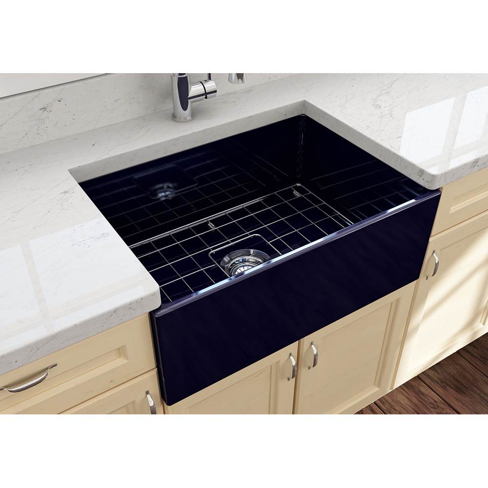 Contempo Apron Front Fireclay 27 in. Single Bowl Kitchen Sink with Protective Bottom Grid and Strainer in White