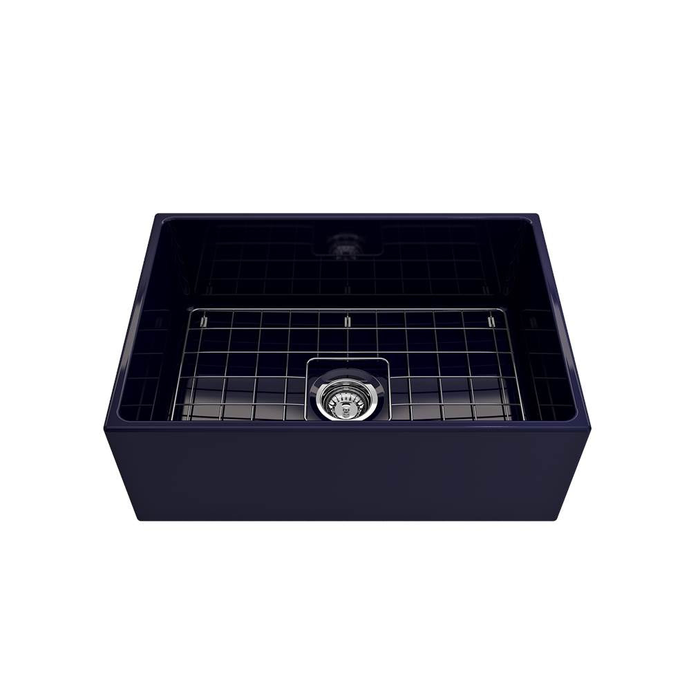 Contempo Apron Front Fireclay 27 in. Single Bowl Kitchen Sink with Protective Bottom Grid and Strainer in White